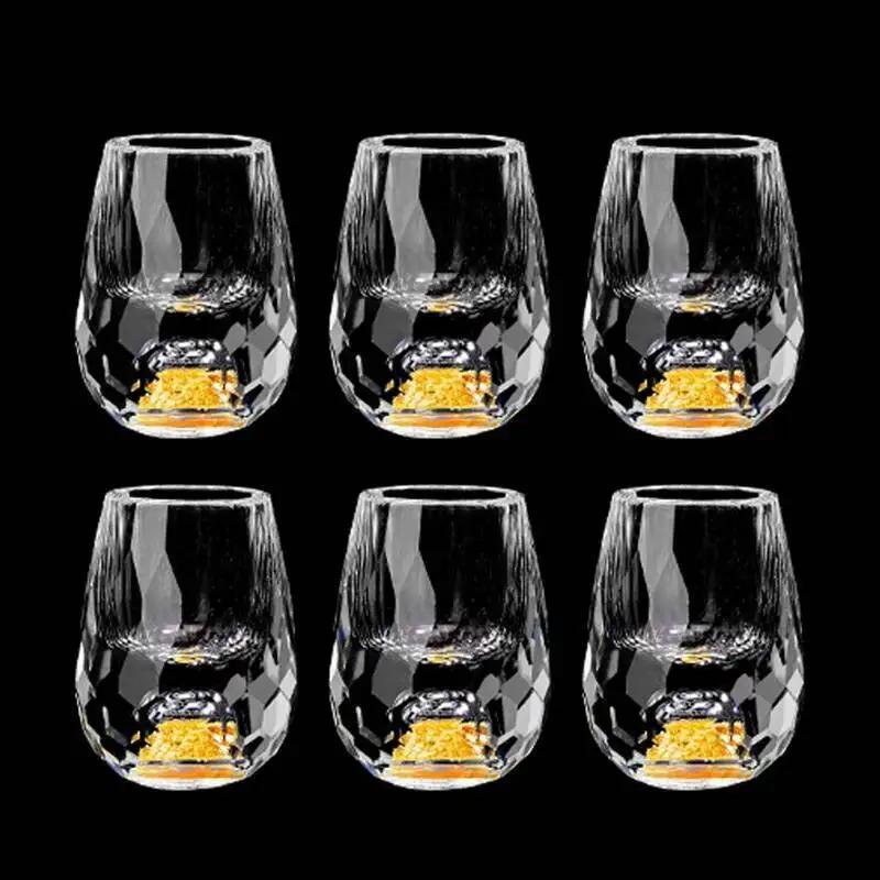 Luxury Crystal Vodka Sake Shochu Bar Liqueur Gold Foil Shot Glass Tea Cup Gift Hard Liquor Wine Glasses 1/2/4/6pcs 15ml
