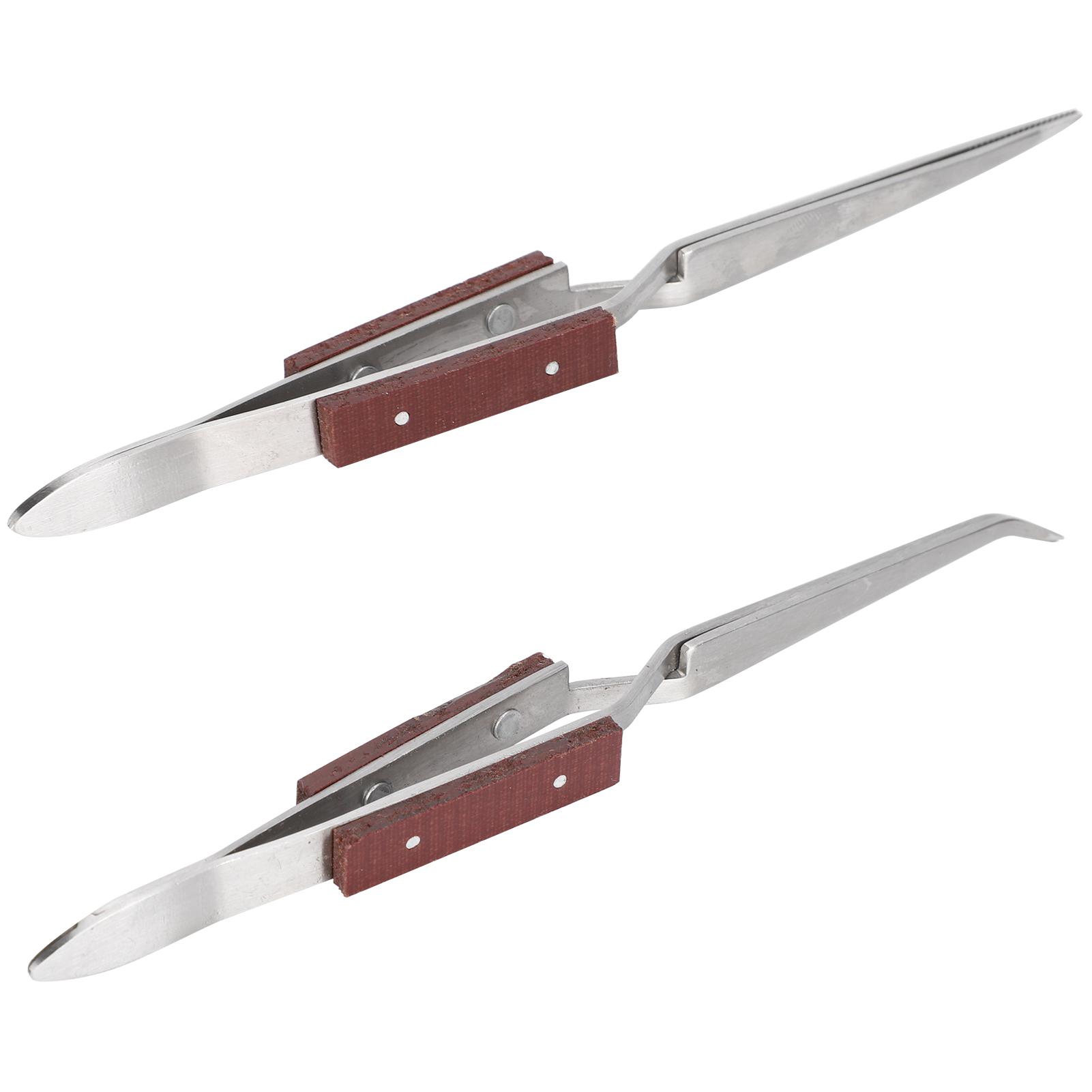 

2Pcs Lock Tweezer Fixed Jewelry Soldering Pointed Straight Curved Tip DIY Craft Tool