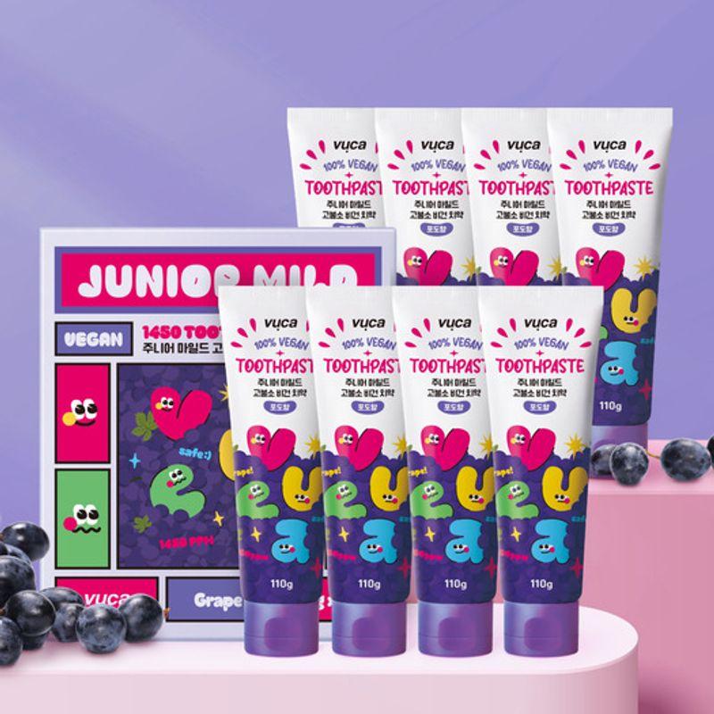 VUCA Viewca Junior Mild High-Fluoride Breath Care Vegan Toothpaste Grape Flavor 110g Pack of 8 110g 8 pieces
