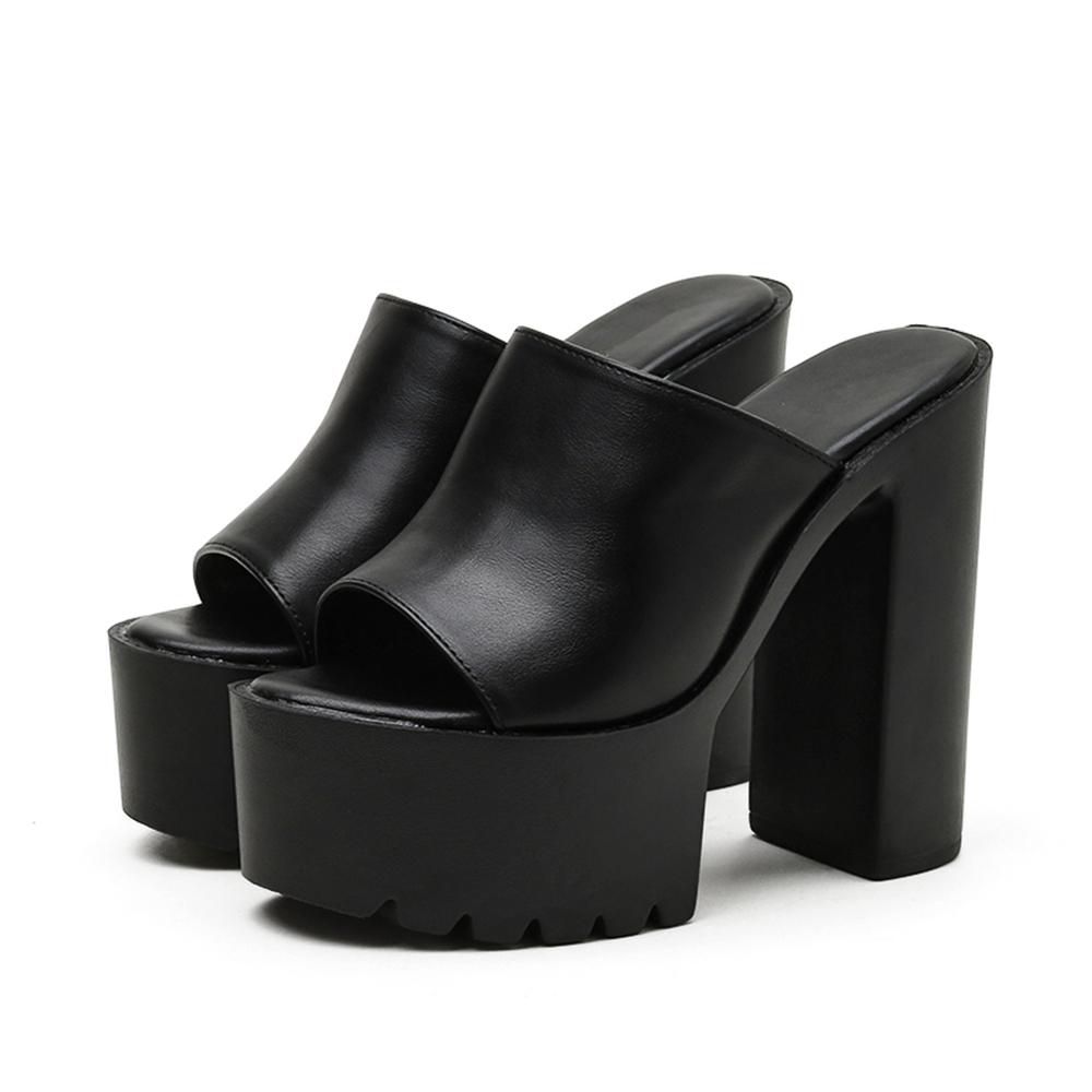 Gdgydh Square Heel Platform Mules Women Outdoor Slippers Peep Toe Slip On Sandals Chunky Heel Shoes Slingback