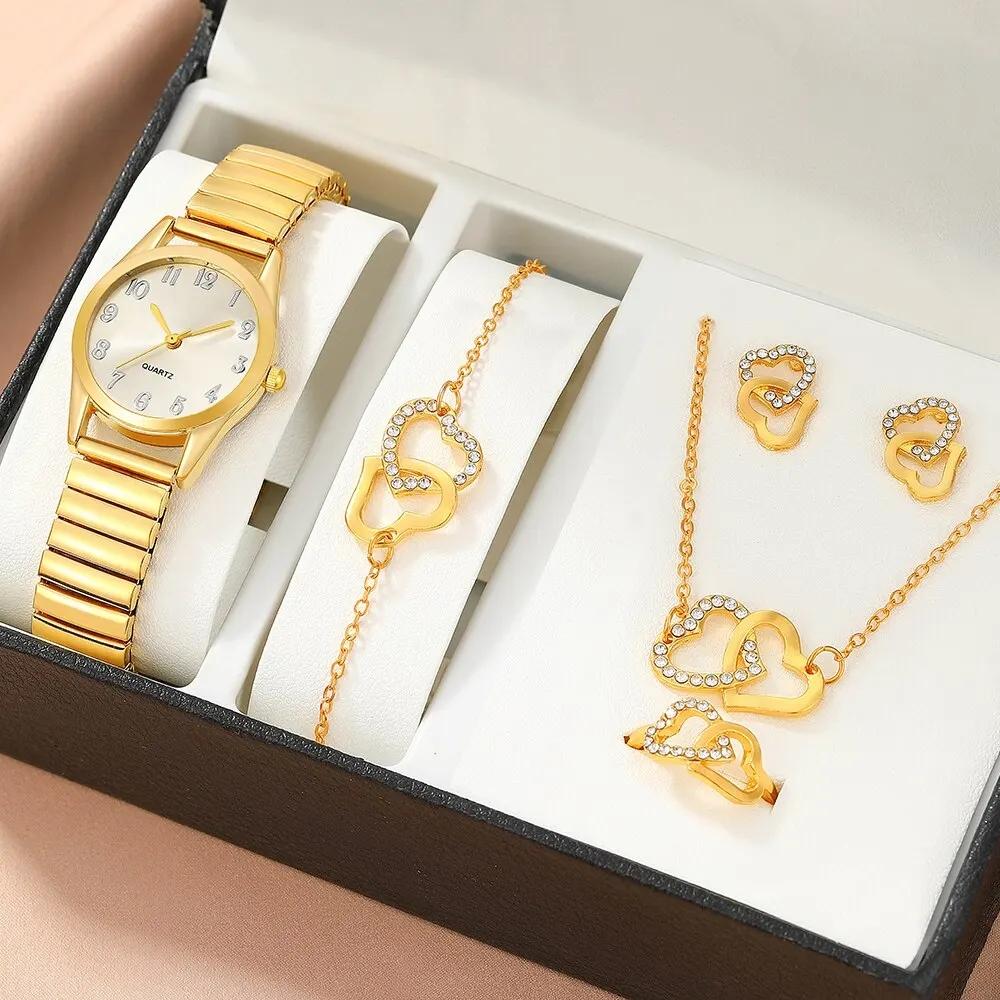 Fashion Faux Three-eye Watch with Inlaid Diamond Steel Strap for Women; Quartz Jewelry Watch Set Without Gift Box, Suitable for