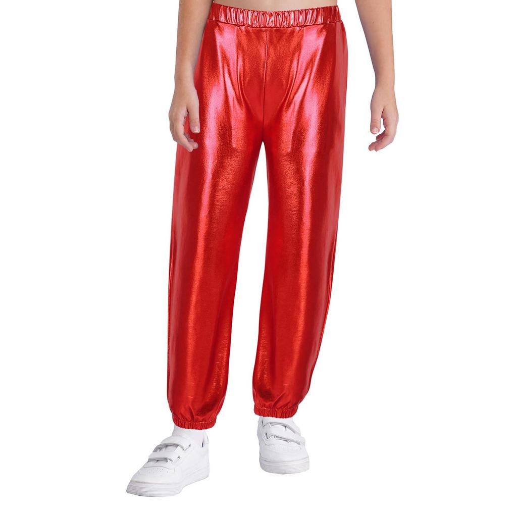 Kinder Mädchen Shiny Metallic Dance Hosen Elastische Hohe Taille Hip Hop Hosen Streetwear Dancewear