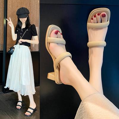 Coarse Heel with Cool Slippers for Women To Wear In Summer 2025 New French Fashion Versatile Temperament High Heel Slippers