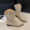 New Women's Luxury Western Cowboy Boots Embroidered Hollow Women's Thick Heel Knight Boots Retro Casual Ancient Short Boots