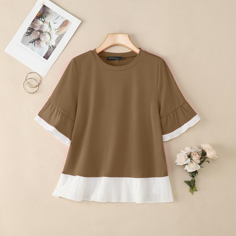 

ZANZEA Женская повседневная летняя блузка с круглым вырезом и коротким рукавом 5XL