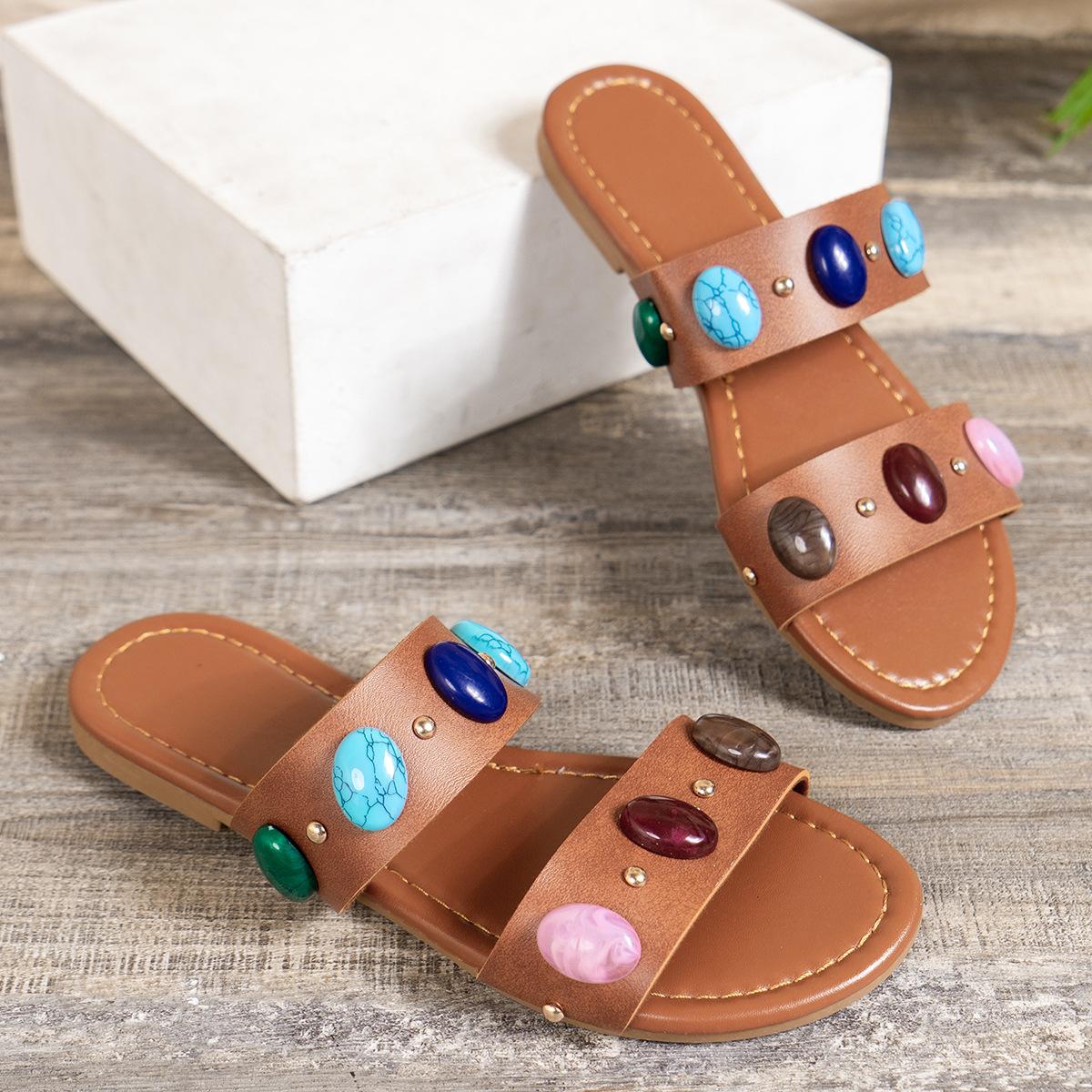 

Большие тапочки, женская верхняя одежда, лето 2024, новые сандалии с плоской подошвой и круглым носком для пляжа и отдыха, женские 45