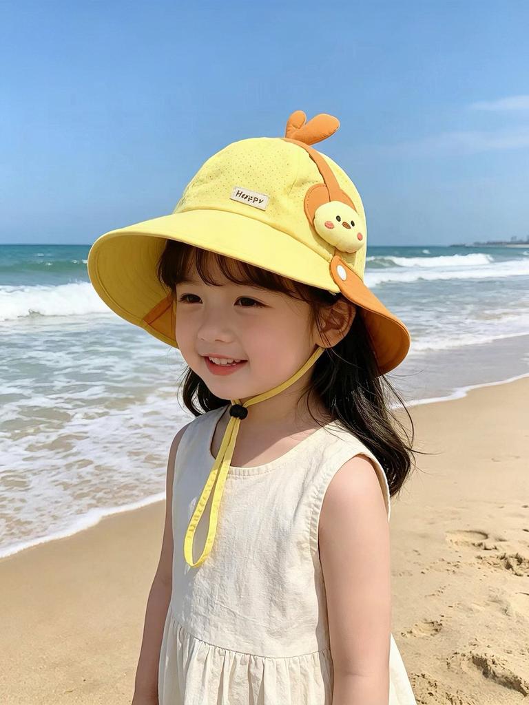Kids Summer Wide Brim Sun Hat Cute Cartoon Baby UV Protection Cap Unisex Toddler Beach Outdoor Headwear