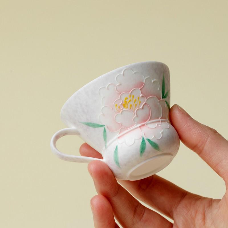 Hand-painted Pink Peony Ceramic Tea Cup Creative Porcelain Coffee Mug 200mL