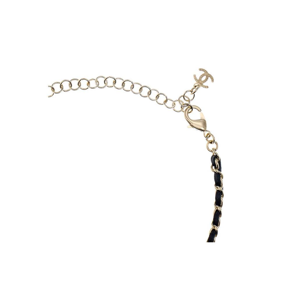 Chanel Coco Lambskin Chain Metal Splicing Rhinestone Necklace Women Necklace Black Gold AB9278-B09009-NK077
