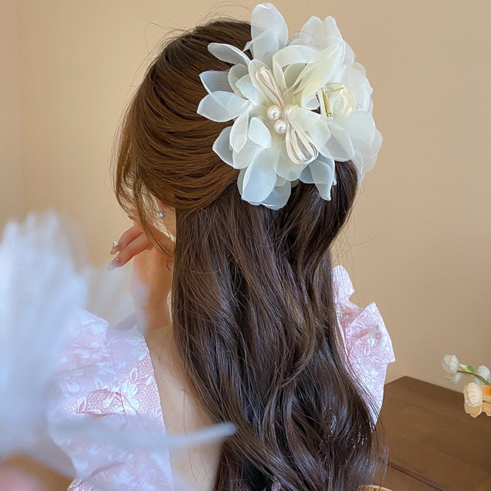 

Аксессуары для волос Цветочные заколки для волос Ткань Жемчужные цветы Цветочные заколки для волос Цветочные заколки-акулы Путешествия белый