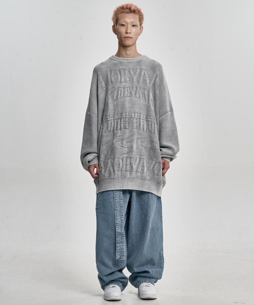 AJOBYAJO [Pba] Five Ajo Logos Washed Sweater [Light Gray]