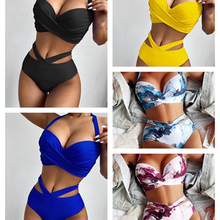 2024 European and American New Style High-Waisted Digital Print Bikini