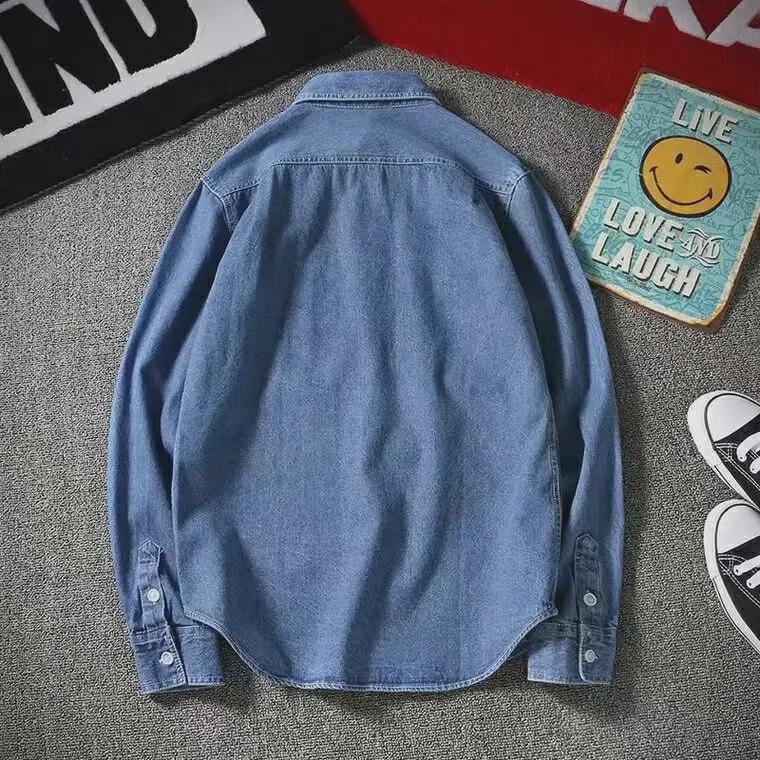 Men's Japanese Retro Denim Long-Sleeve Casual Shirt Jacket for Autumn