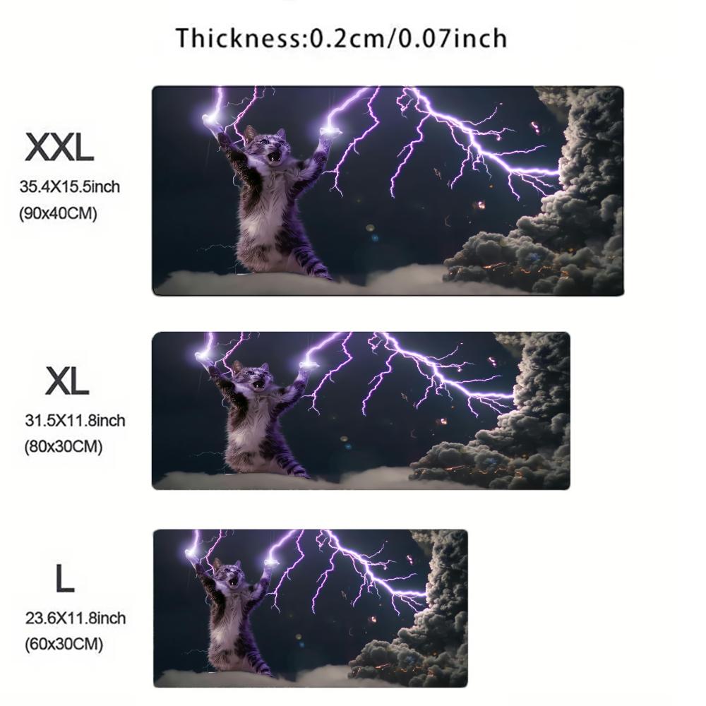 Lightning Cat Playmat Funny Cat Mousepad Large Szie Mouse Pad Offices Gamer Desk Mat for Work Game PC Laptop Cute Rug Carpet