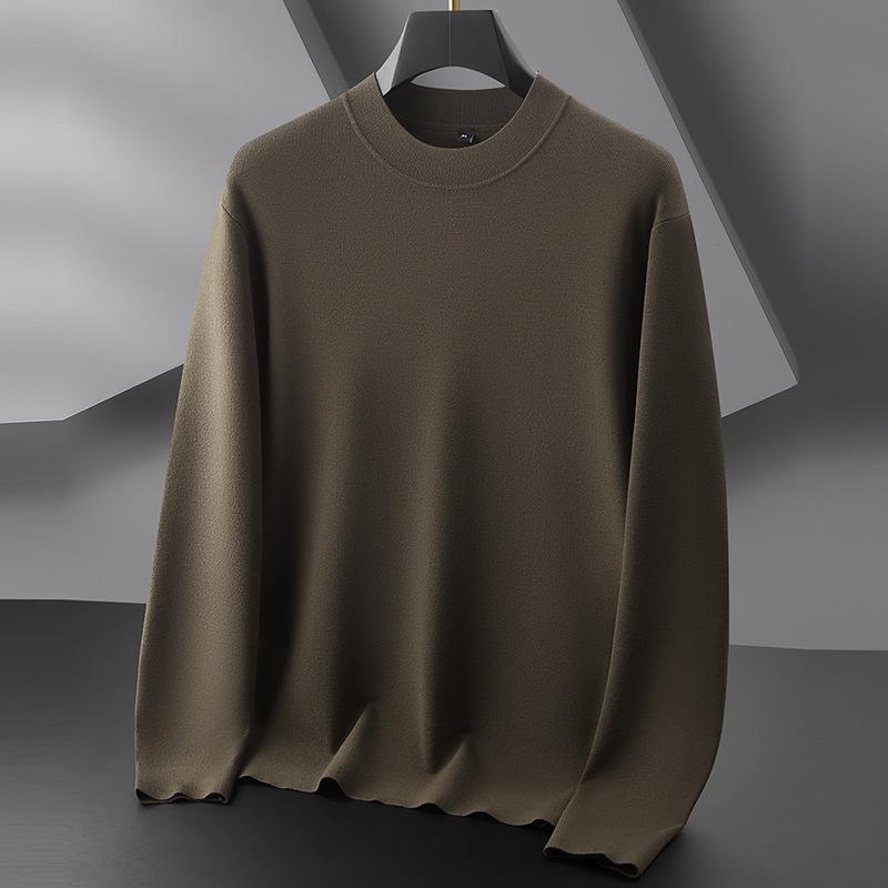 Men's Plus Size Silk Velvet Knitwear: Autumn/Winter 2025 Casual Round Neck Wool Sweater.
