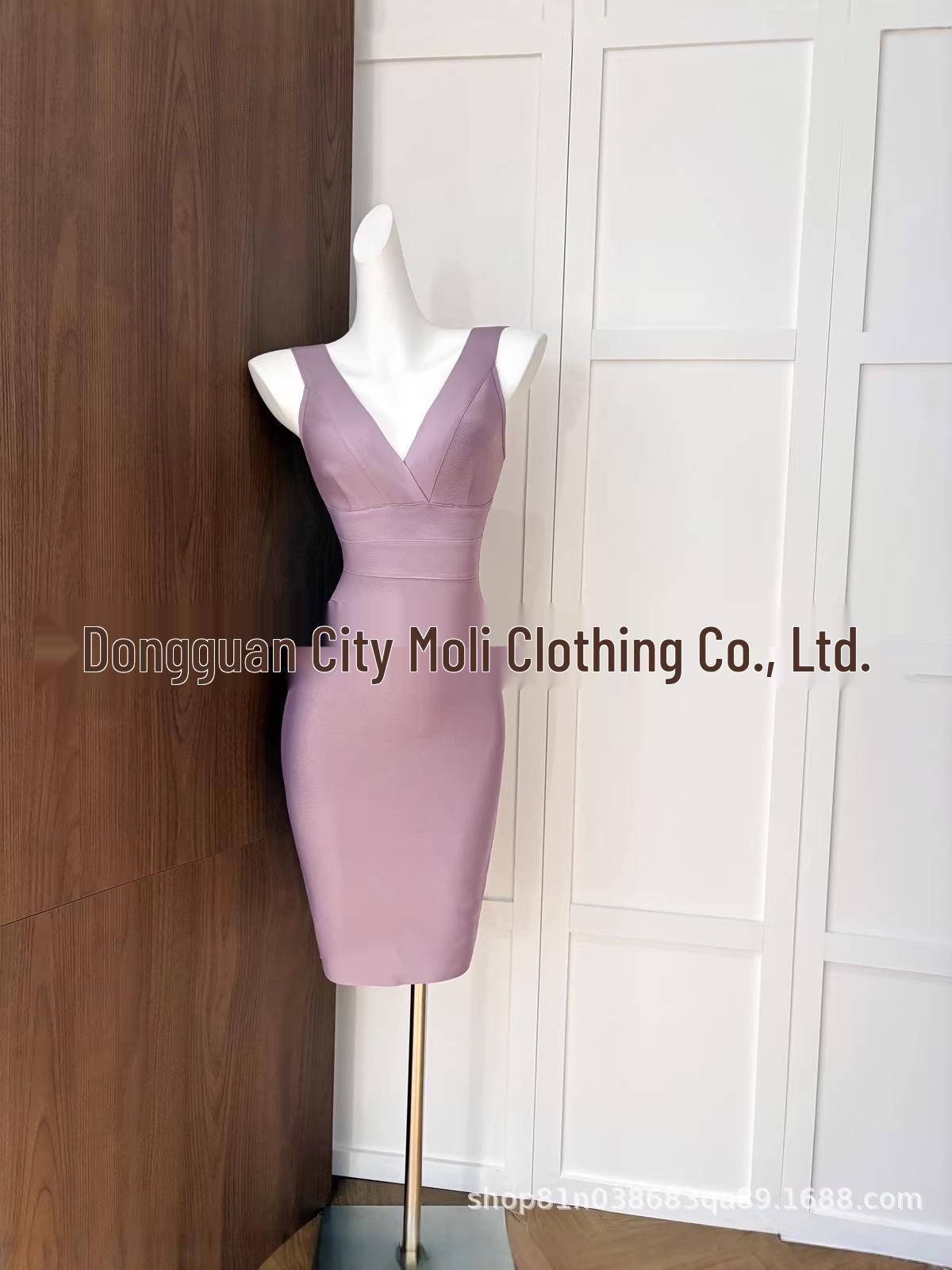 European Deep V Sexy Slim Bodycon Bandage Dress XS