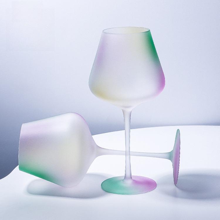 Frosted Ombre Crystal Wine Glasses Set of Aesthetic Glass Tumblers for Party Home Bar