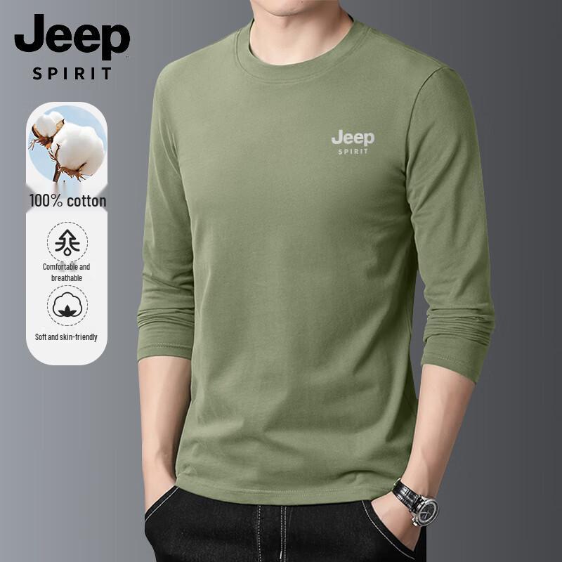 JEEP SPIRIT Men s Loose Fit Long-Sleeve Pure Cotton T-Shirt with Reflective Print M