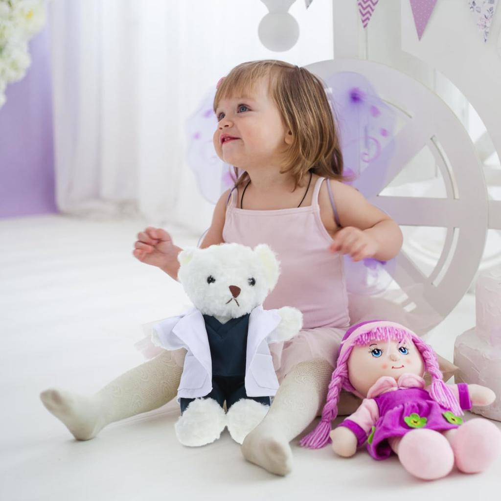 DECHOUS Doctor Bear Doll, Plush Toy Bear, 30cm, Animal Doctor Doll, PP Cotton, Recording Function, Doctor Bear (White)