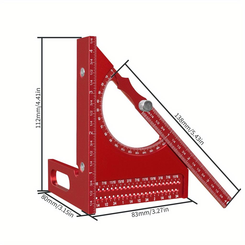 Imperial 180 Degree Adjustable 3D Adjustable Woodworking Square Protractor Aluminum Triangle Ruler With T-sqaure Scribing  Holes