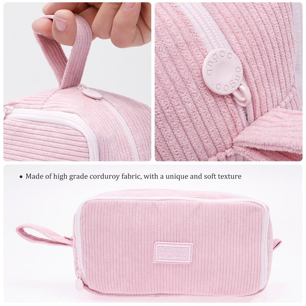 Corduroy Pen Bag Large Capacity Pen Pencil Case with 3 Compartment Cosmetics Storage Bag Stationery Organizer for School Office