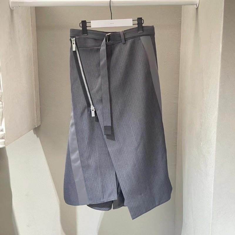 FOG SACAI Patchwork Color Block Midi Skirt - Loose, Versatile, Irregular Design for Early Autumn Large серый