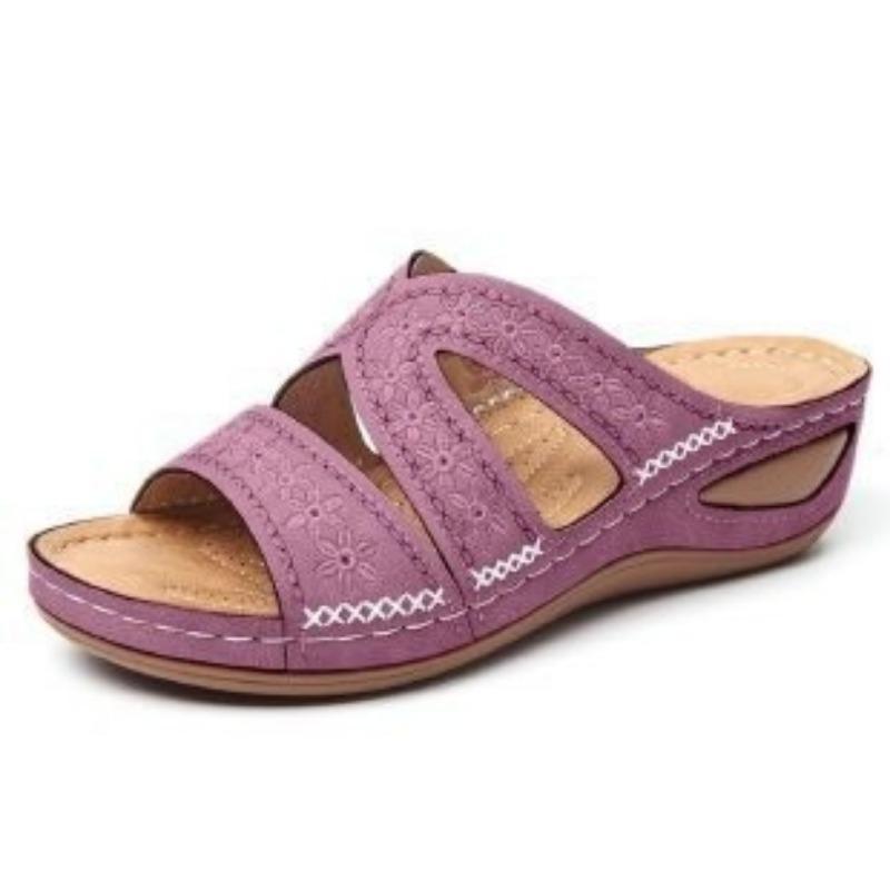 Flip-flops with Wedge Heels Fish-mouth Thick-soled Large-sized Shoes and Embroidered Flip-flops