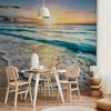 Sonnenuntergang Ozean Strand Wandbild Goldener Sonnenaufgang Küstenlandschaft Tapete für Wohnzimmer Dekoration