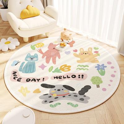 Cartoon-Tieranmuster Runder Teppich Niedliche bunte Kinderzimmer-Deko-Matte Lustiger rutschfester Teppich für Wohnzimmer, Schlafzimmer, Spielbereich