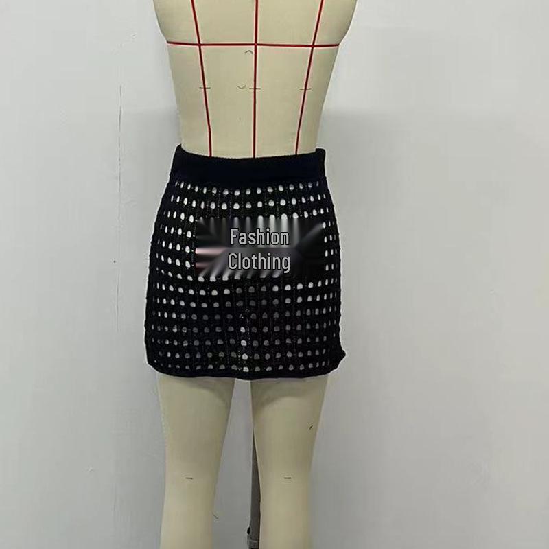 European & American Sexy Mesh Knitted Beach Skirt – Slim, Hip-Hugging, Sunscreen Cover-Up