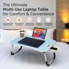 Engineered Wood Foldable Laptop Table with Cup Holder, Tablet Groove and Mini Drawer (60L X 40W X 26H Cm, Blue)