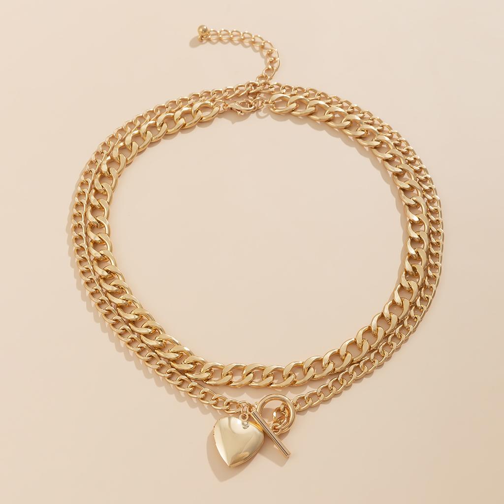 Sweet and cool wind stacked metal collarbone chain necklace, punk OT buckle open love necklace female