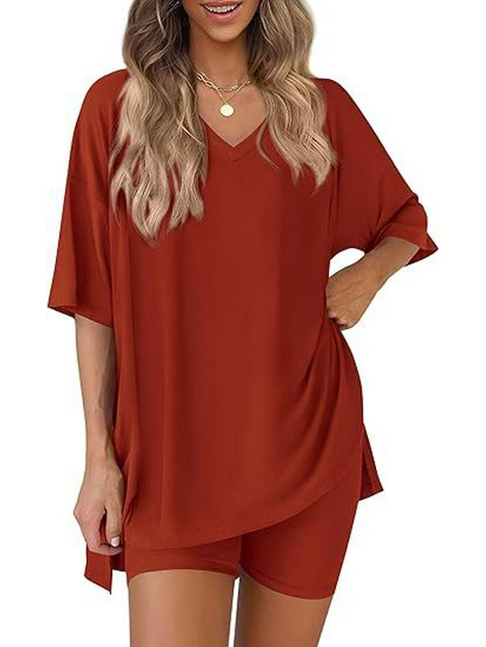 Women's Casual V-neck T-shirt & Shorts Homewear Set, 2026 Collection: Comfortable and Stylish 
