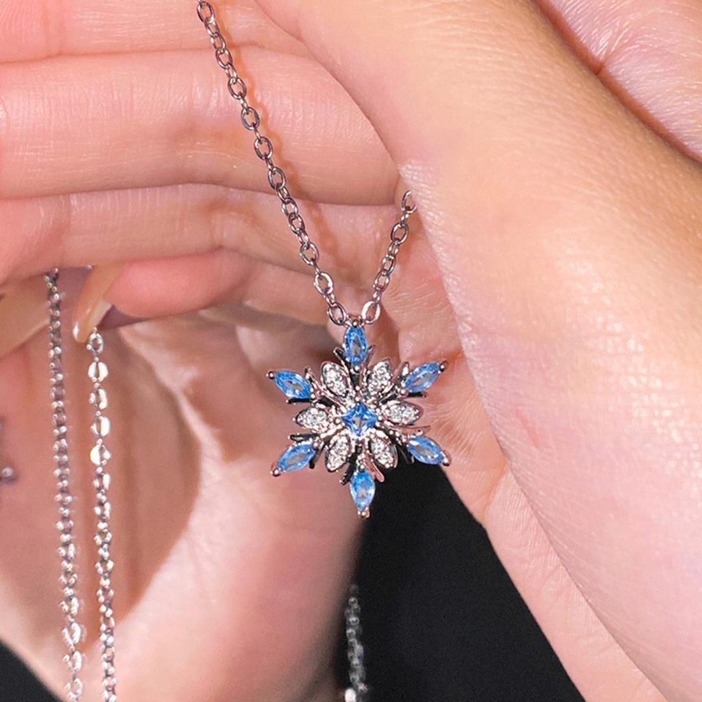Blue Snowflake Pendant Necklace for Women Elegant Fashion Jewelry Gift for Her