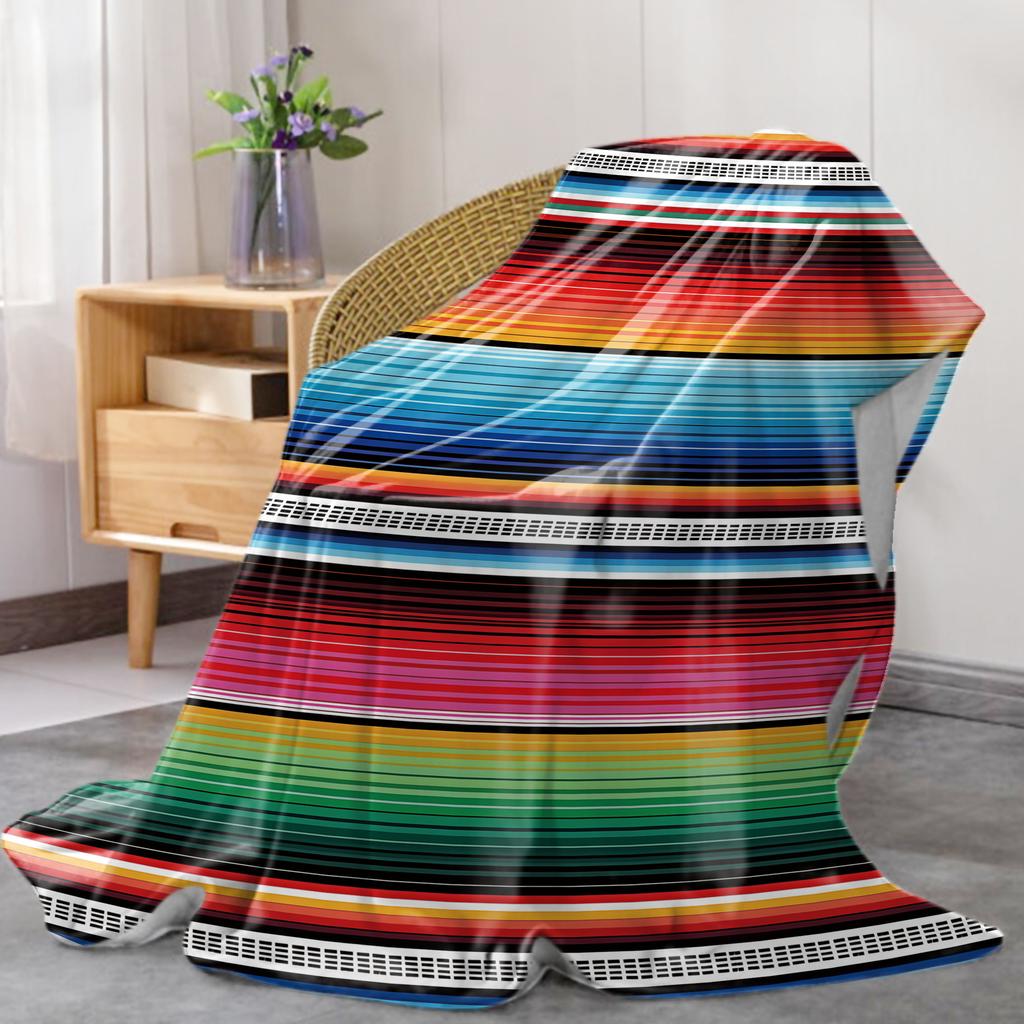 Soft & Cozy Colorful Striped Flannel Throw Blanket - Perfect For Bed, Sofa, Office, And Camping
