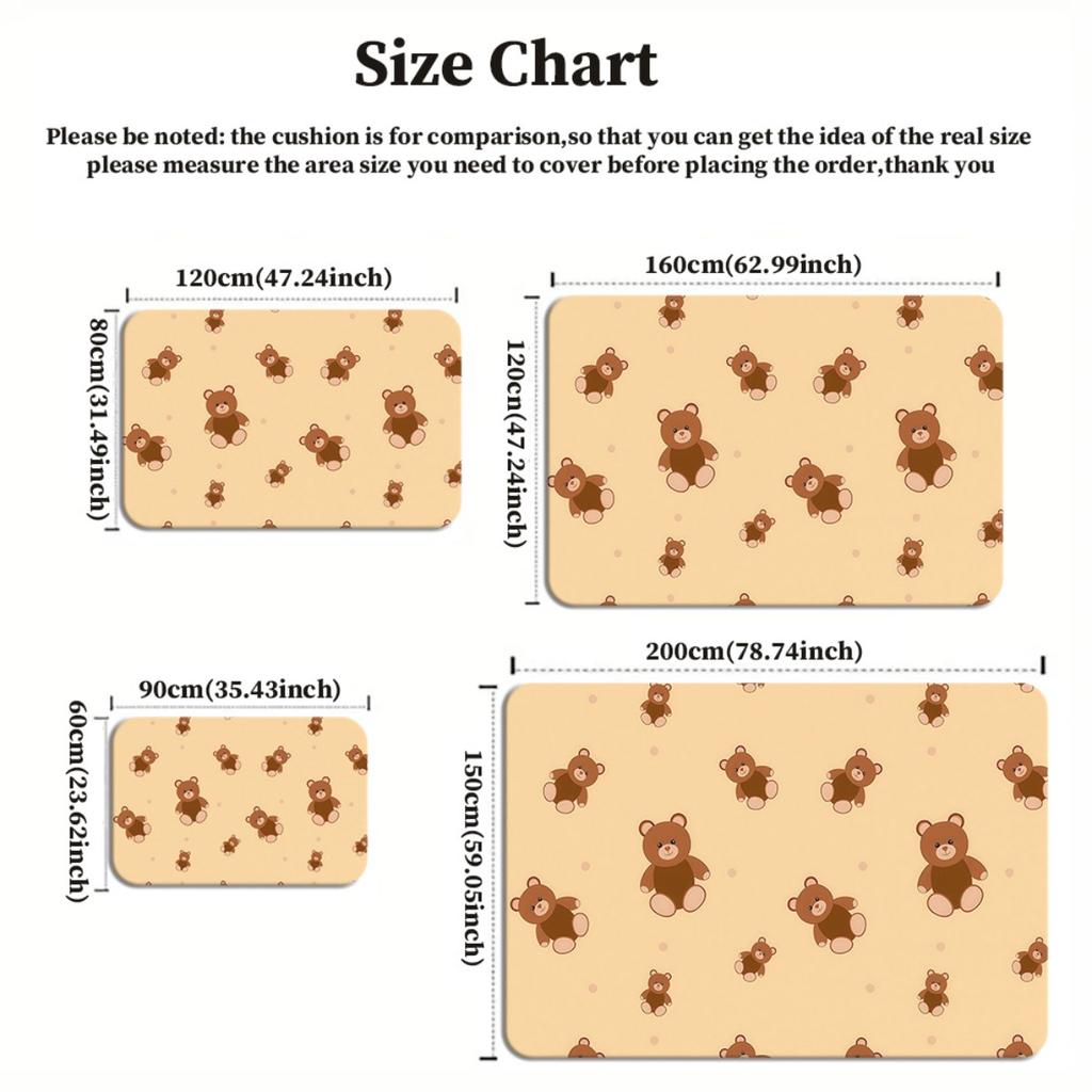 Teddy bear pattern plush rug kids room nursery floor mat cute animal print soft anti slip carpet home decor