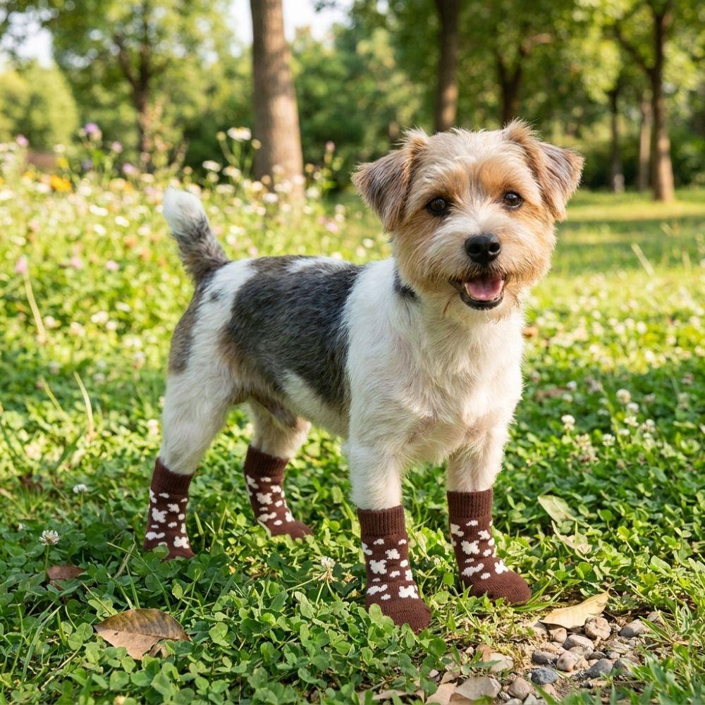 4PCS Wear Resistant Dog Anti-slip Socks Elastic Pet Floor Socks Pet Footwear  for Dogs Cats