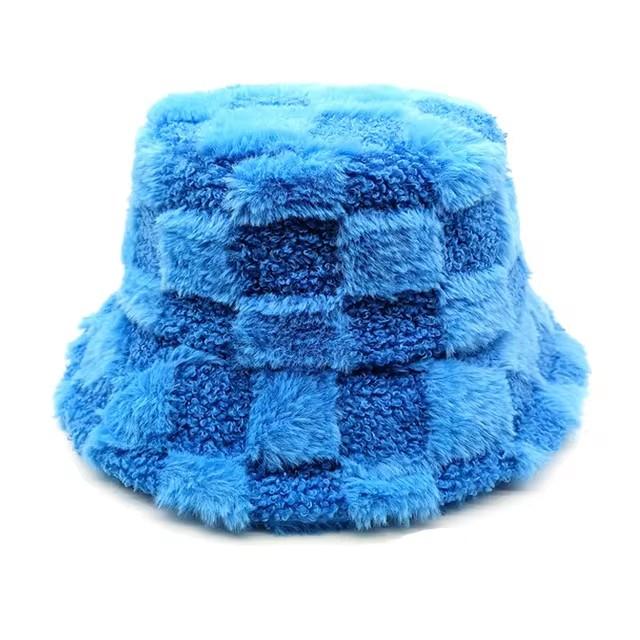 Unisex Bucket Hat Striped Women Men Fishing Fisherman Hat Autumn Winter Faux Fur Wool Outdoor Warm Panama Cap
