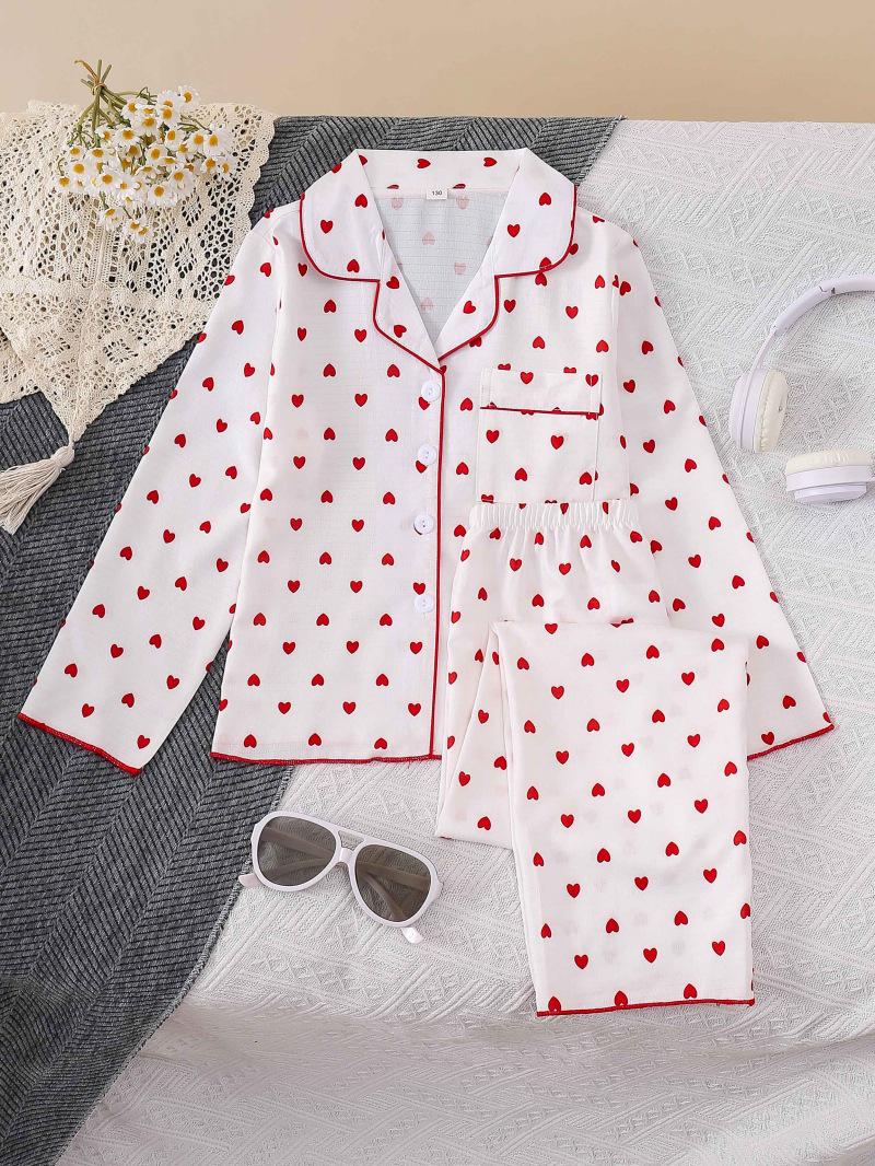 Long Sleeve Heart Pajamas for Girls - European and American Style 120