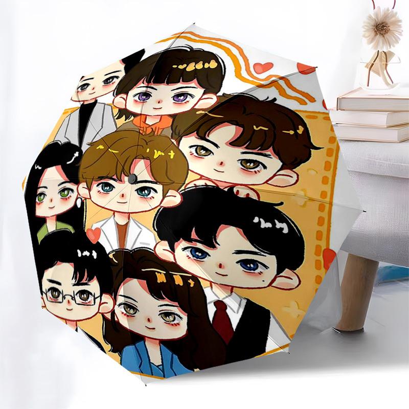 1pc Outdoor Umbrella with Cute Cartoon Characters - Automatic Opening/Closing, Portable 3-Fold Design, 8-Rib Iron Frame, Perfect Gift for Fans, T