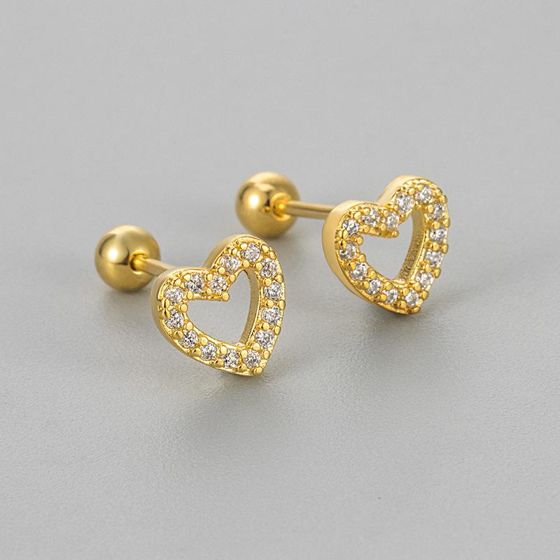 Sparkling Paved Hollow Heart Helix Screw Stud Earrings Dazzling Cartilage Piercing Jewelry For Daily Layering And Versatile Wear