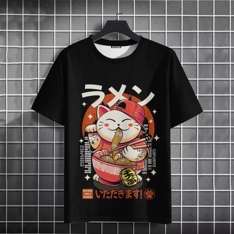 Men's T-Shirt Japanese Style Cat Graphic 3d Print Women Clothing Fashion Casual Short Sleeve Oversized T Shirt Harajuku Tops