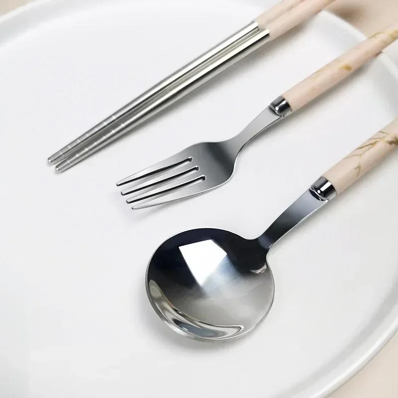 3Pcs/Set Portable Cutlery Set With Box Spoon Fork Chopsticks Set Stainless Steel Lunch Tableware Dinnerware Kitchen Accessories