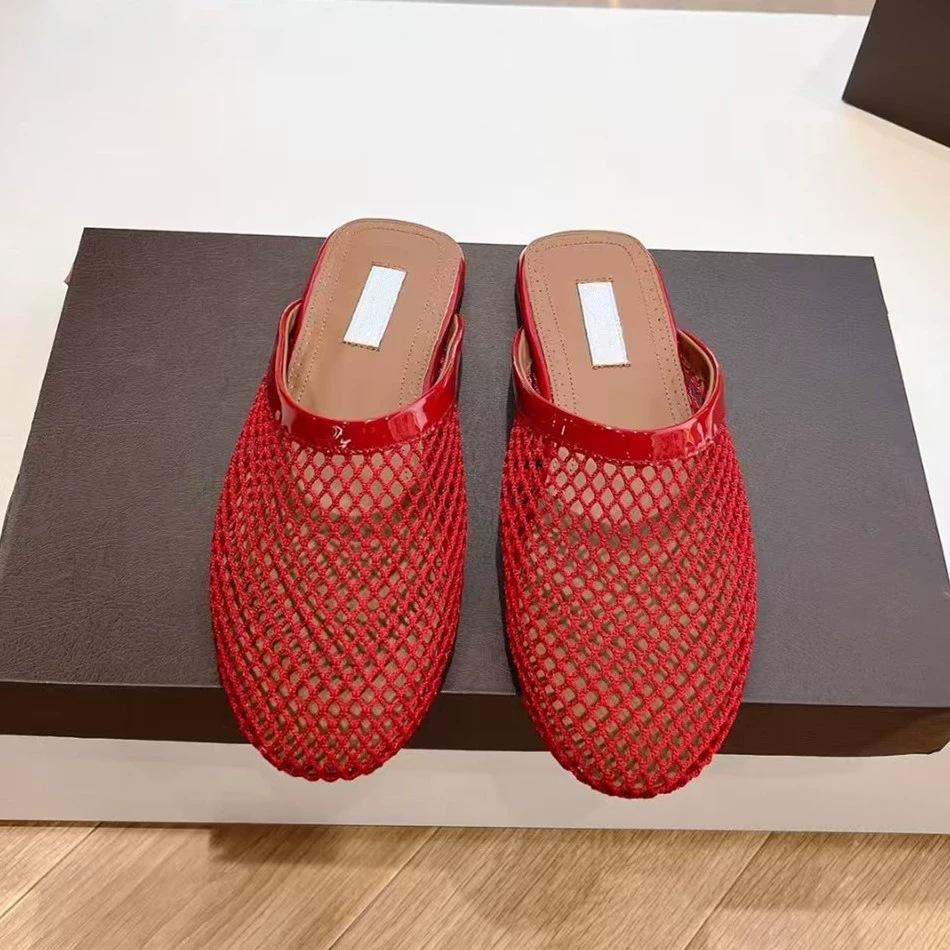 2025 Semi-new Women's Rough 2025 Breathable Shoes Outer Wear and Temperament Spring and Summer Bag Head Mesh Semi-cool Slippers