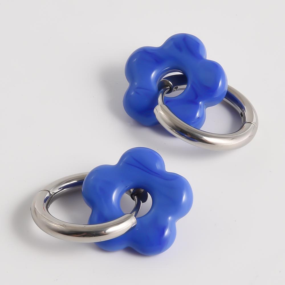 Bunte Blumen Glas Tropfen Anhänger Ohrringe Gold Farbe Kreis Ohrbügel Creolen Edelstahl Ohrringe Modeschmuck für Damen