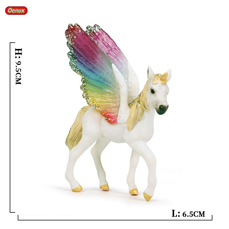 Oenux Original Genuine Fairy Tale Fly Horse Simulation Animal Mythical Elves Elf Pegasus Action Figures Model PVC Cute Kids Toy