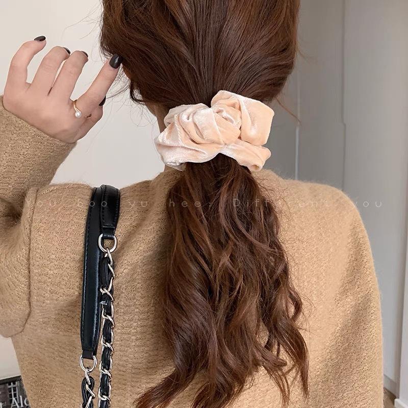 1Pc Women Solid Color Scrunchies Vintage Coral Velvet Hair Band For Girls Ponytail Holder Rubber Bands Elastic Hair Ties Accessories