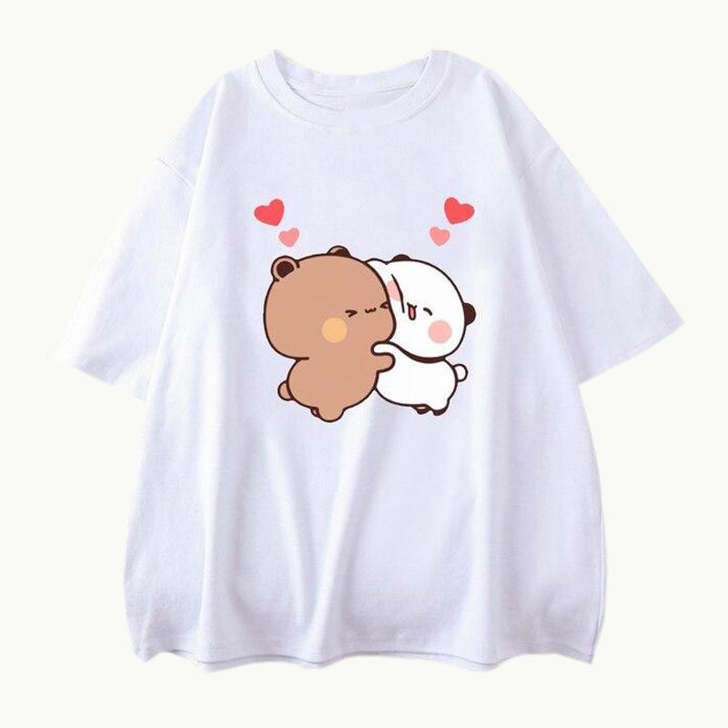 Women Panda Bear Cartoon T Shirt Cute Tshirts Cotton Short Sleeve Girls Print Tees O-Neck Kawaii Tops Casual