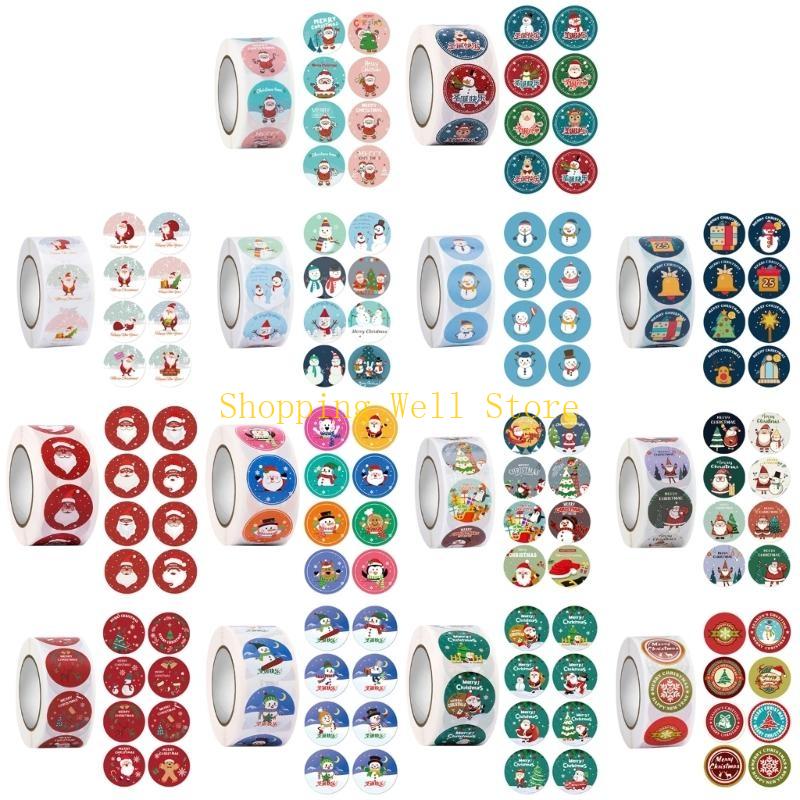 KX4B 500pcs/roll Merry Christmas Stickers Round Adhesive Christmas Theme Seal Labels