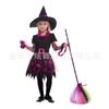 Girls Spider Mesh Witch Halloween Cosplay Set, School Stage Performance Ghost Festival Costume